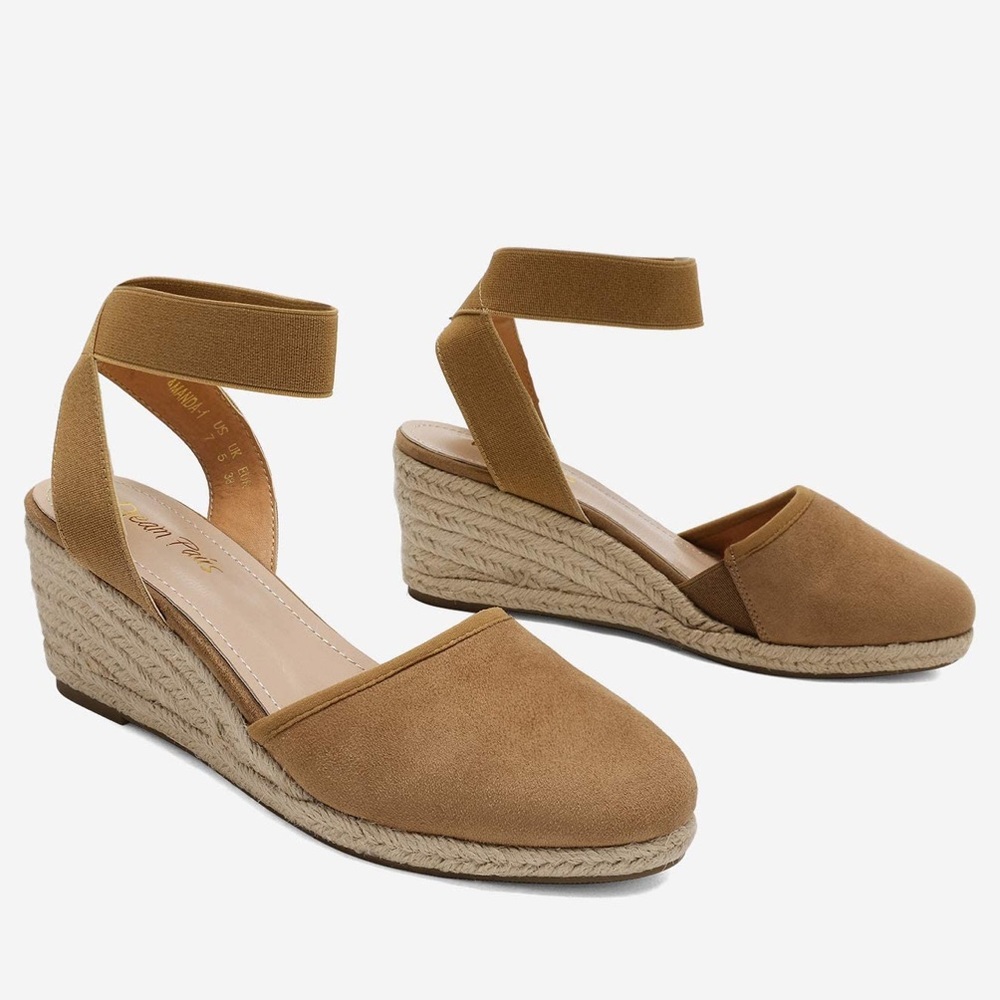 Closed Toe Elastic Strap Espadrilles Wedge Sandals